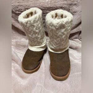 Ugg Cozy Cable Knit Boot Slippers in Cream and Brown